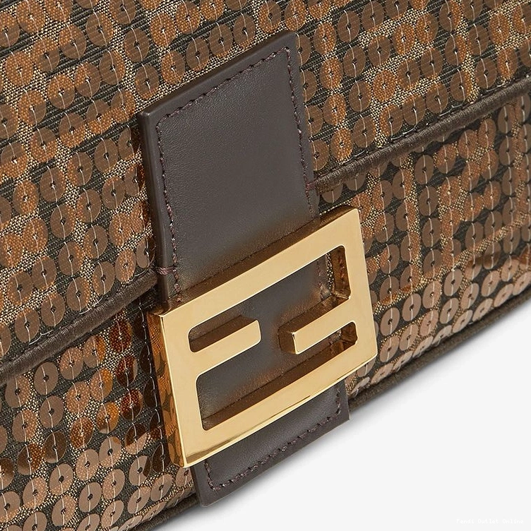 Cheap Bag Fendi Brown FF with Fabric Baguette Motif Medium In Sequins 0802